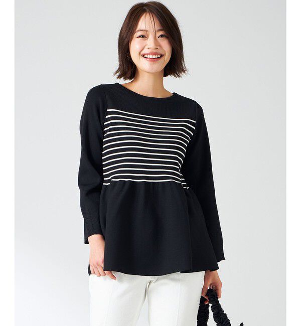 ANY SIS「【洗える】スポンディッシュペプラム ニット」|ニット・セーター|ブラック&times;オフ