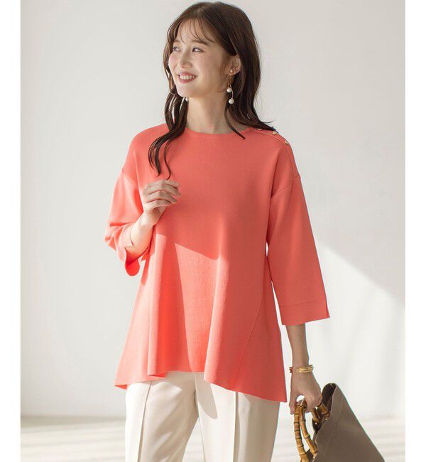 ANY SIS「【UVカット・洗える】フレアニット チュニック」|ニット・セーター|オレンジ
