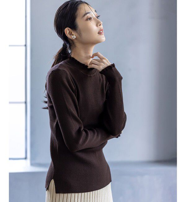 ANY SIS「CICA加工 フリルネック プルオーバー」|ニット・セーター|