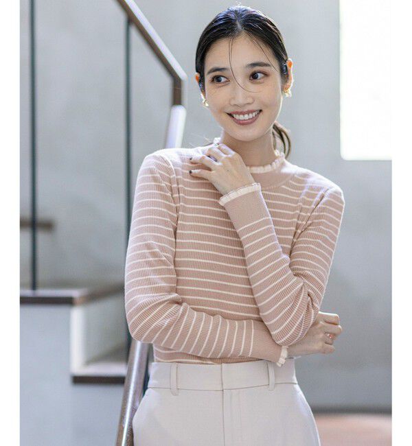 ANY SIS「CICA加工 フリルネック プルオーバー」|ニット・セーター|