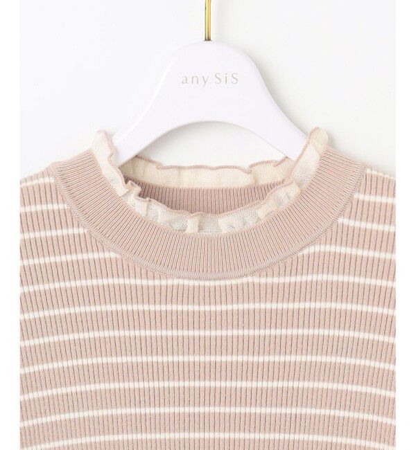 ANY SIS「CICA加工 フリルネック プルオーバー」|ニット・セーター|