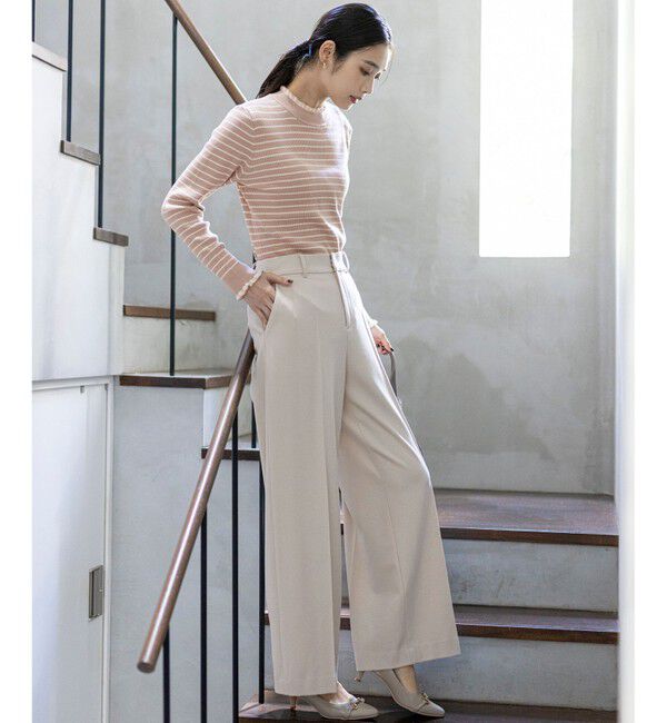 ANY SIS「CICA加工 フリルネック プルオーバー」|ニット・セーター|