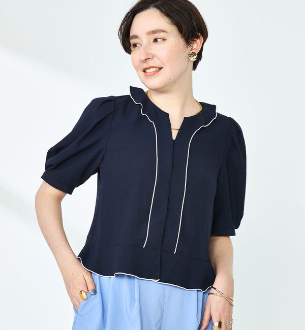 NOLLEY'S「ストレッチジョーゼット配色フリルブラウス」|シャツ・ブラウス|