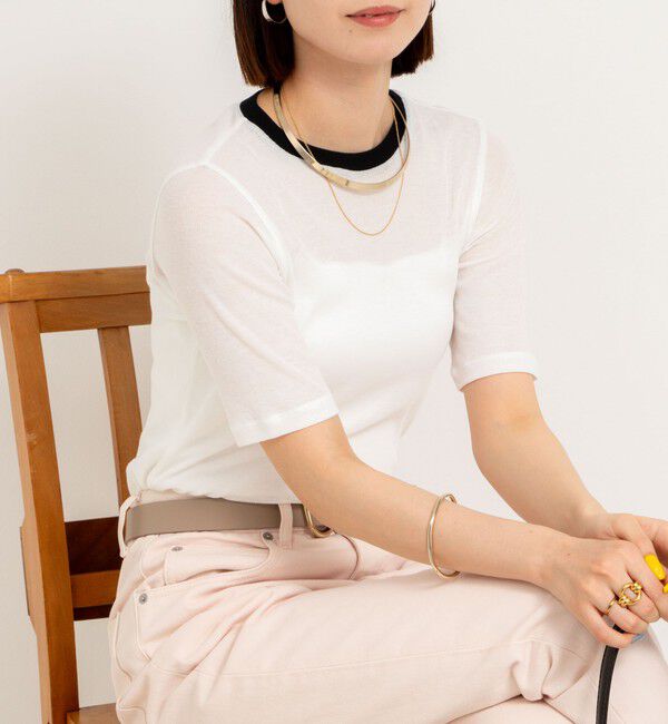 NOLLEY'S sophi「シアー配色トリミング半袖Tシャツ」|Tシャツ・カットソー|ホワイト