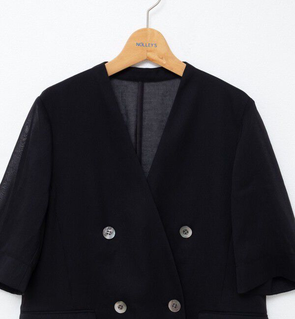 NOLLEY'S「ウォッシャブルリネン風シアー5分袖ジャケット」|ノーカラージャケット|