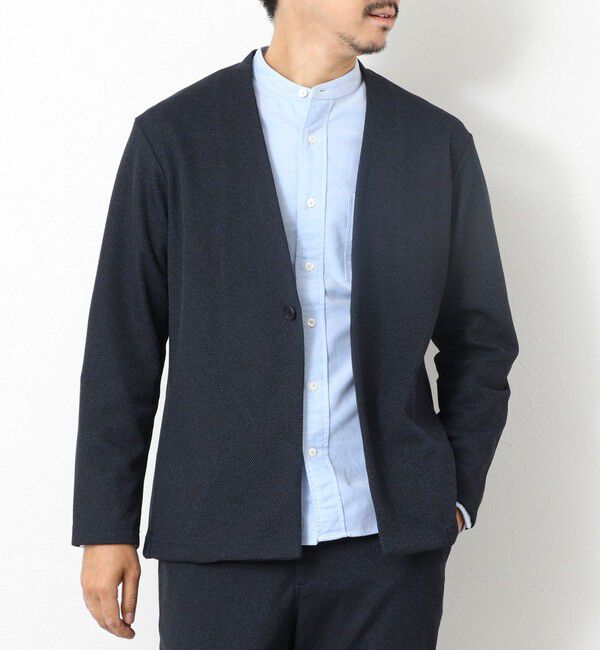 NOLLEY'S goodman「《ビジカジ/セットアップ対応》【尾州】先染めウォッシャブルノーカラーカーディガンジャケット 25AW」|ノーカラージャケット|ネイビー