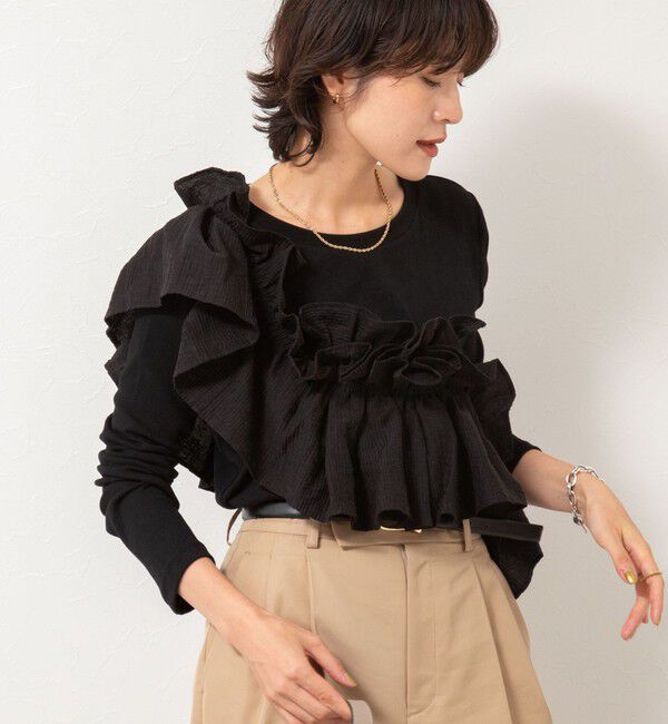 Rie Miller「3WAYリブフリルロンT」|Tシャツ・カットソー|