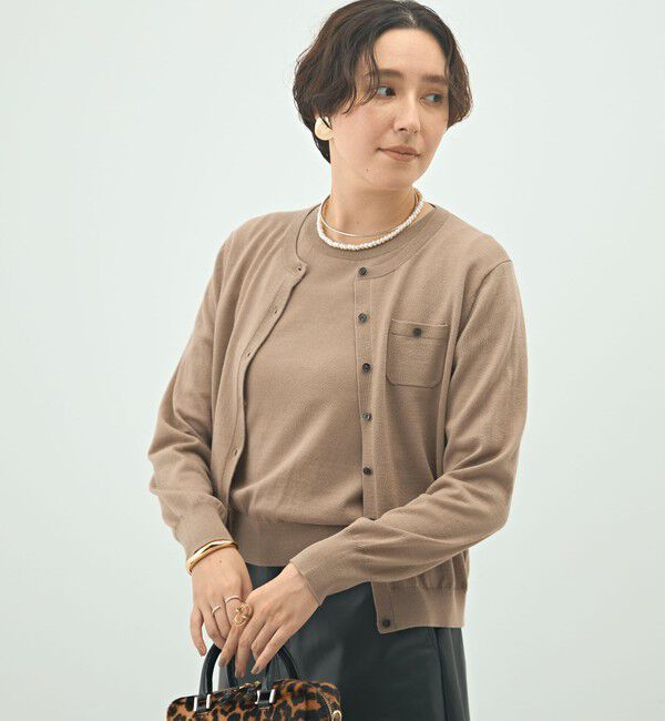 NOLLEY'S sophi「《アンサンブル対応》《手洗い可能》ウール100クルーネックカーディガン」|カーディガン|キャメル