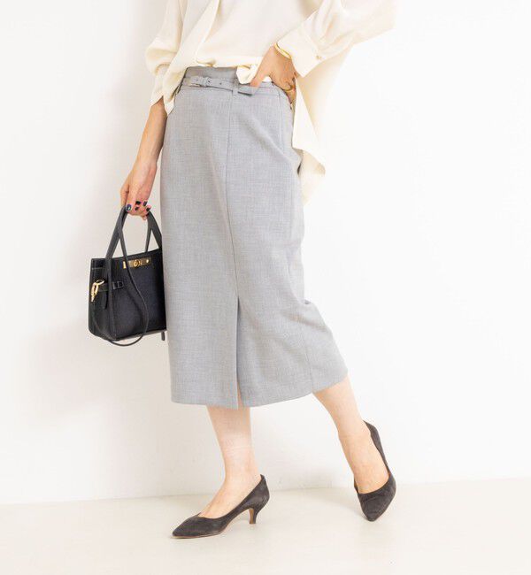 NOLLEY'S sophi「ウォッシャブルベルト付きラップ風タイトスカート」|タイト|ライトグレー