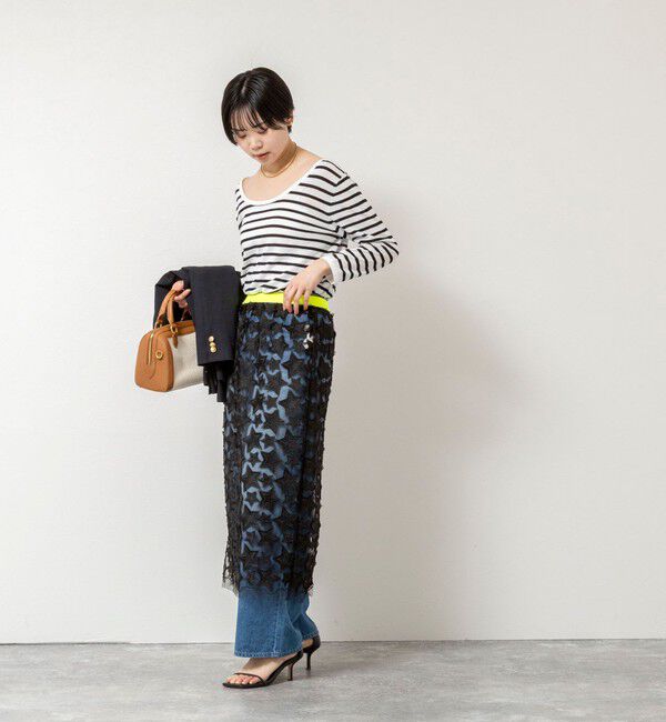 Rie Miller「ウォッシャブルブークレーボーダーバックUネックプルオーバー」|ニット・セーター|