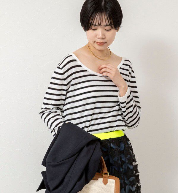 Rie Miller「ウォッシャブルブークレーボーダーバックUネックプルオーバー」|ニット・セーター|