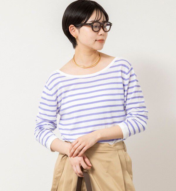 Rie Miller「ウォッシャブルブークレーボーダーバックUネックプルオーバー」|ニット・セーター|