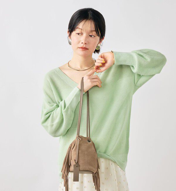 NOLLEY'S sophi「《手洗い可能》ペーパー混深V片畦プルオーバー」|ニット・セーター|ミントグリーン