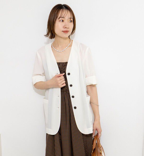 NOLLEY'S「ウォッシャブル高機能半袖ジャケット」|ノーカラージャケット|