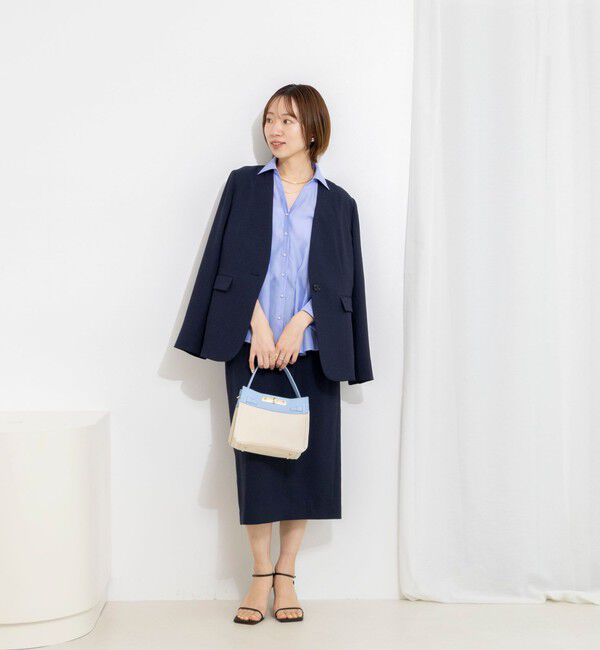 NOLLEY'S「《セットアップ対応》ストレッチツイルVネックジャケット」|ノーカラージャケット|