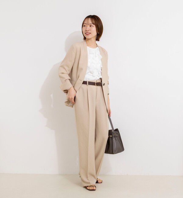 NOLLEY'S「《セットアップ対応》ストレッチツイルVネックジャケット」|ノーカラージャケット|