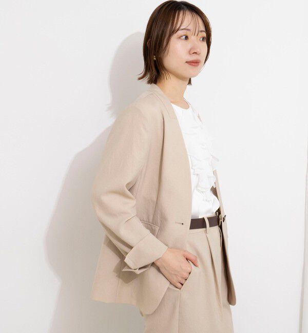 NOLLEY'S「《セットアップ対応》ストレッチツイルVネックジャケット」|ノーカラージャケット|