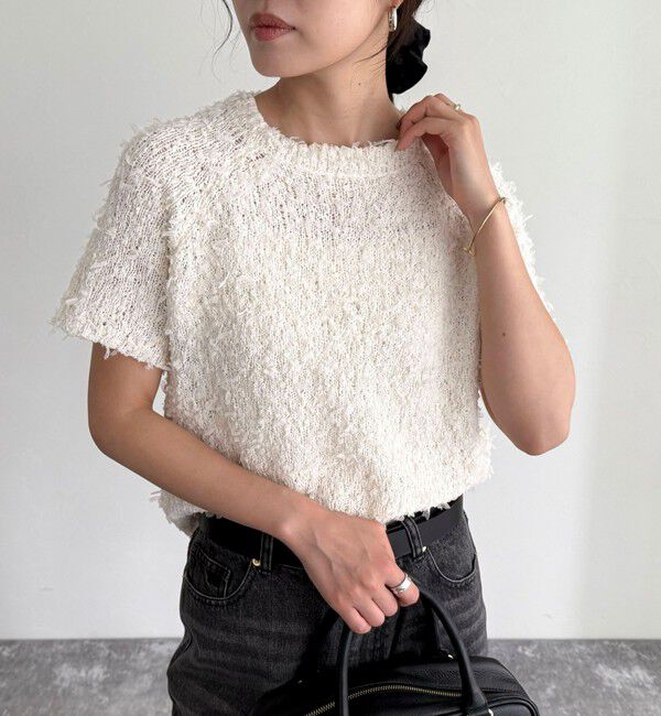 fredy emue「チュールテープ半袖ニットプルオーバー」|ニット・セーター|オフホワイト