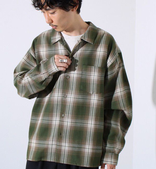 GLOSTER「【残暑にも快適なさらっとシャツ】ワッフルチェック ロングスリーブシャツ オンブレチェック」|シャツ・ブラウス|