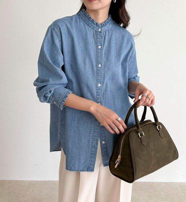 fredy emue「バンドカラーフリルシャツ」|シャツ・ブラウス|ブルー