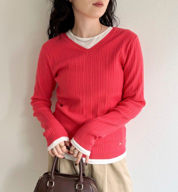 fredy emue「ちびVネックリブニットプルオーバー」|ニット・セーター|ピンク