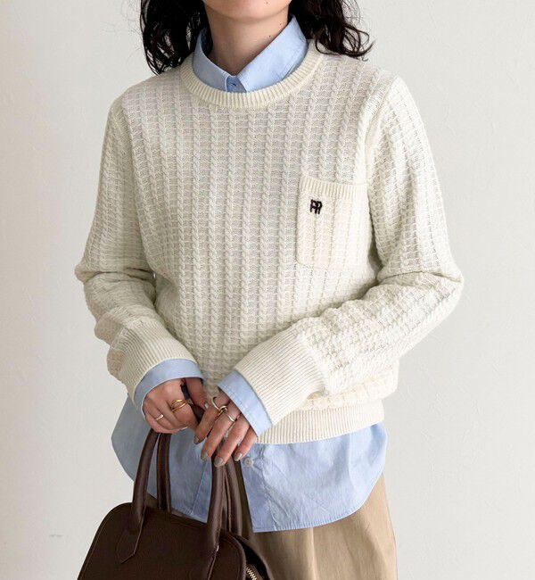 fredy emue「FR刺繍ケーブル柄ちびポケニットプルオーバー」|ニット・セーター|