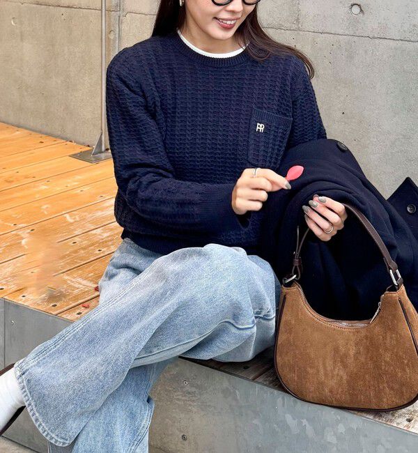 fredy emue「FR刺繍ケーブル柄ちびポケニットプルオーバー」|ニット・セーター|