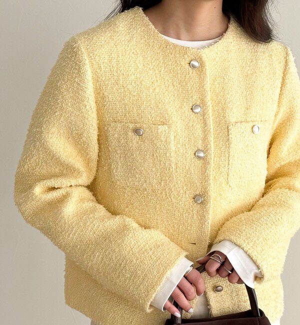 fredy emue「ノーカラーツィードジャケット」|ノーカラージャケット|イエロー