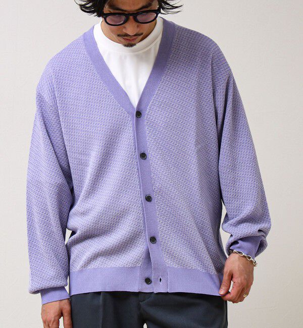 GLOSTER「【シャリ感で軽やか】バーズアイVネック crunchyカーデ」|カーディガン|