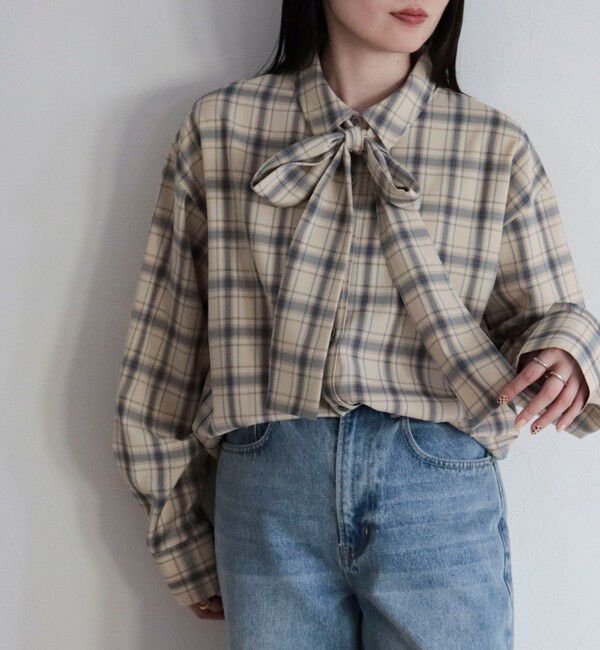fredy emue「チェック柄ビッグボウタイブラウス」|シャツ・ブラウス|