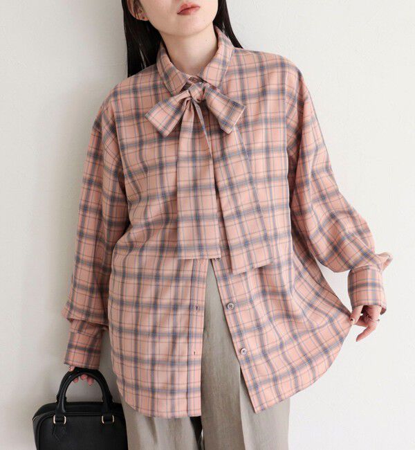fredy emue「チェック柄ビッグボウタイブラウス」|シャツ・ブラウス|ピンク系その他