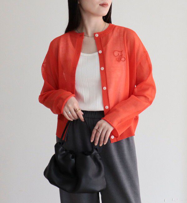 fredy emue「刺繍入りシアーニットカーディガン」|カーディガン|オレンジ