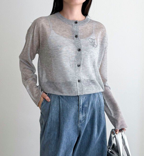 fredy emue「刺繍入りシアーニットカーディガン」|カーディガン|グレー