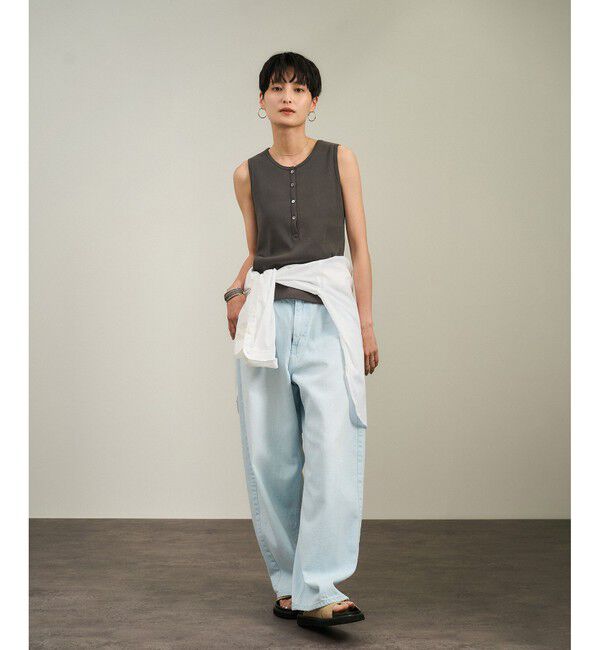 SALON adam et rope'「【WEB限定】プリマベールリブヘンリーネックノースリーブプルオーバー［UVケア・洗える］」|タンクトップ|