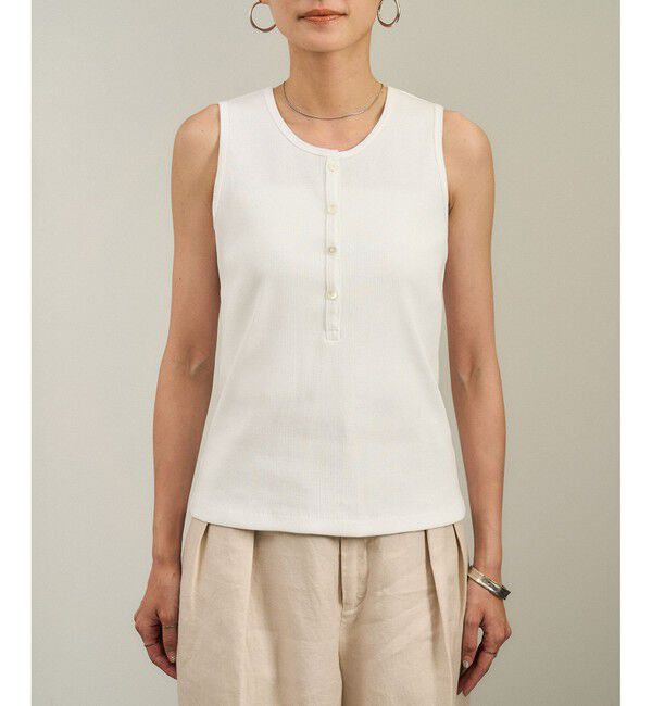 SALON adam et rope'「【WEB限定】プリマベールリブヘンリーネックノースリーブプルオーバー［UVケア・洗える］」|タンクトップ|