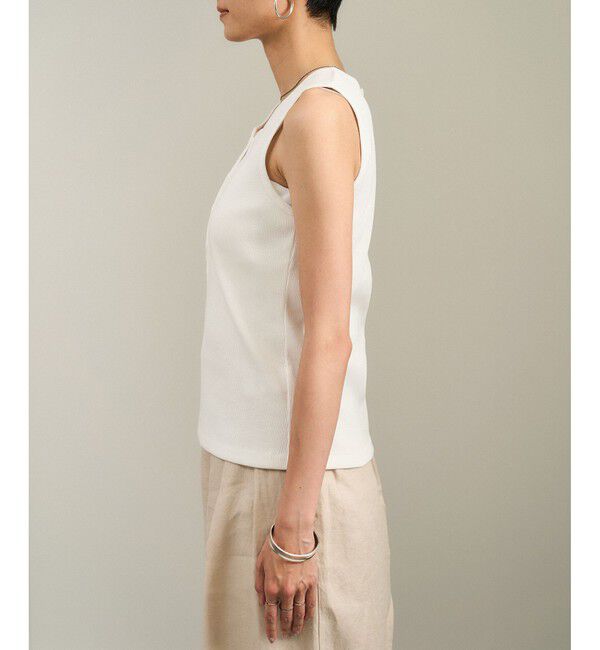 SALON adam et rope'「【WEB限定】プリマベールリブヘンリーネックノースリーブプルオーバー［UVケア・洗える］」|タンクトップ|