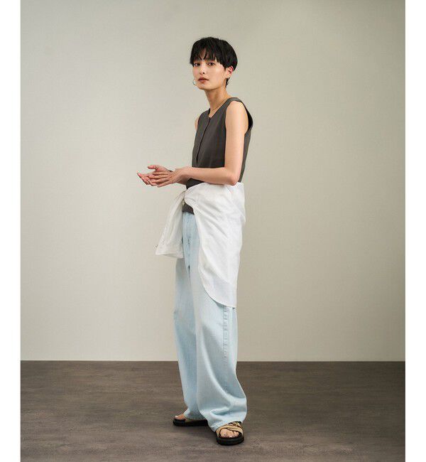 SALON adam et rope'「【WEB限定】プリマベールリブヘンリーネックノースリーブプルオーバー［UVケア・洗える］」|タンクトップ|