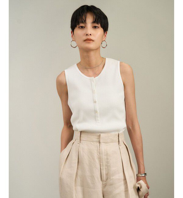 SALON adam et rope'「【WEB限定】プリマベールリブヘンリーネックノースリーブプルオーバー［UVケア・洗える］」|タンクトップ|オフホワイト(15)