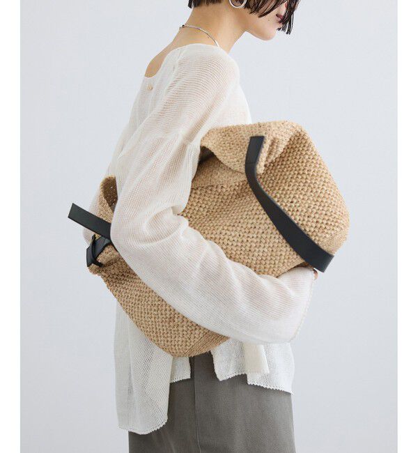 SALON adam et rope'「【W S（ドゥーブル）】レザーハンドルラフィアバッグ」|ショルダー・メッセンジャー|