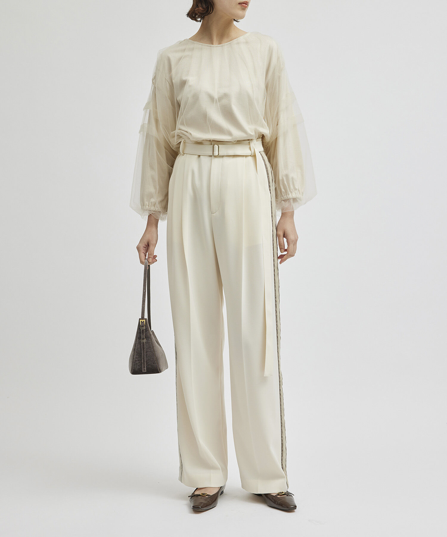 ROPE「チュールレイヤードブラウスライクカットソー」|Tシャツ・カットソー|