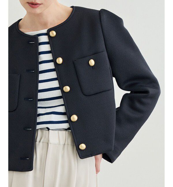 ROPE「金ボタンニットジャケット」|ノーカラージャケット|ネイビー(40)