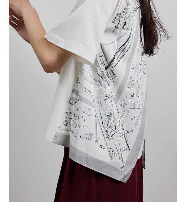 ROPE「【洗える】【YUKO SAEKI for ROPE'・コラボ】スカーフ柄プリント Aラインカットソー」|Tシャツ・カットソー|