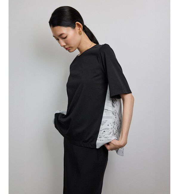 ROPE「【洗える】【YUKO SAEKI for ROPE'・コラボ】スカーフ柄プリント Aラインカットソー」|Tシャツ・カットソー|