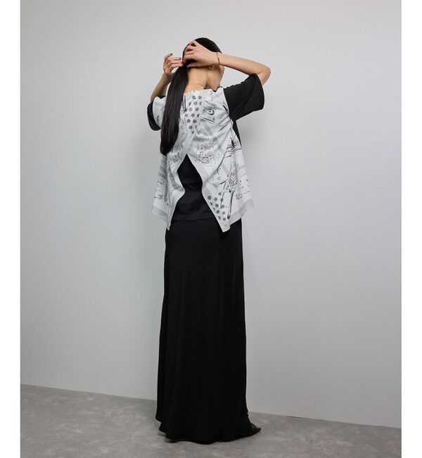 ROPE「【洗える】【YUKO SAEKI for ROPE'・コラボ】スカーフ柄プリント Aラインカットソー」|Tシャツ・カットソー|