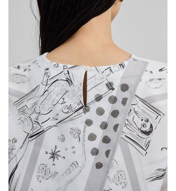 ROPE「【洗える】【YUKO SAEKI for ROPE'・コラボ】スカーフ柄プリント Aラインカットソー」|Tシャツ・カットソー|