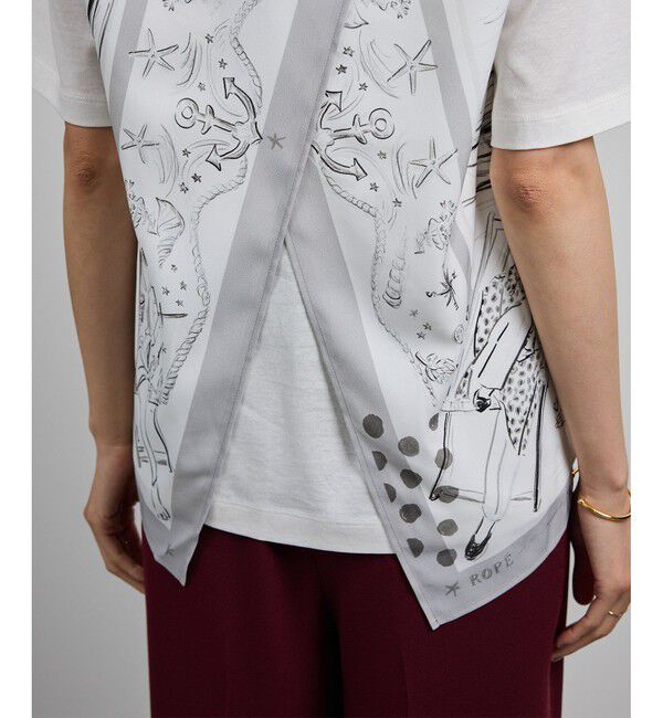 ROPE「【洗える】【YUKO SAEKI for ROPE'・コラボ】スカーフ柄プリント Aラインカットソー」|Tシャツ・カットソー|