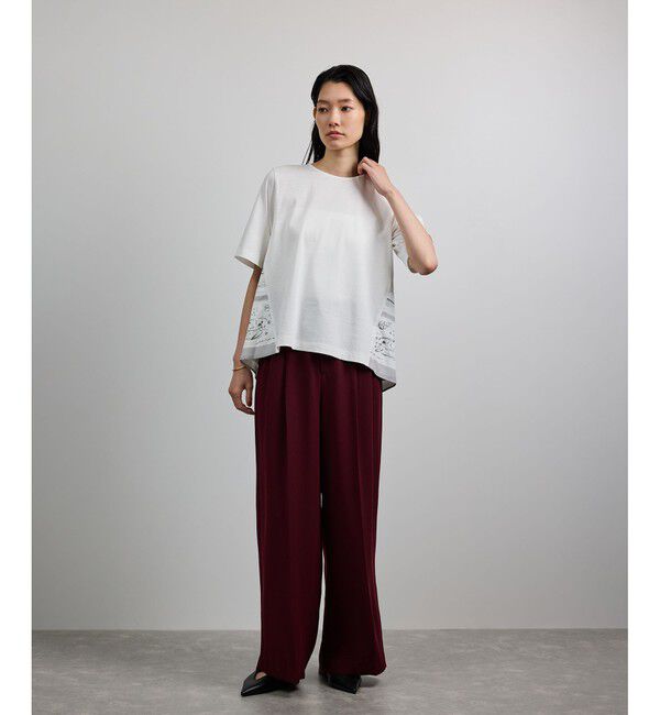 ROPE「【洗える】【YUKO SAEKI for ROPE'・コラボ】スカーフ柄プリント Aラインカットソー」|Tシャツ・カットソー|