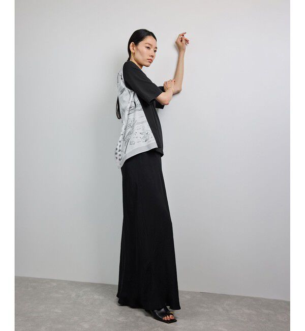 ROPE「【洗える】【YUKO SAEKI for ROPE'・コラボ】スカーフ柄プリント Aラインカットソー」|Tシャツ・カットソー|