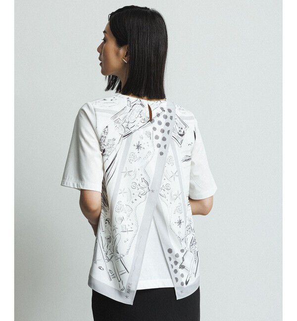 ROPE「【洗える】【YUKO SAEKI for ROPE'・コラボ】スカーフ柄プリント Aラインカットソー」|Tシャツ・カットソー|