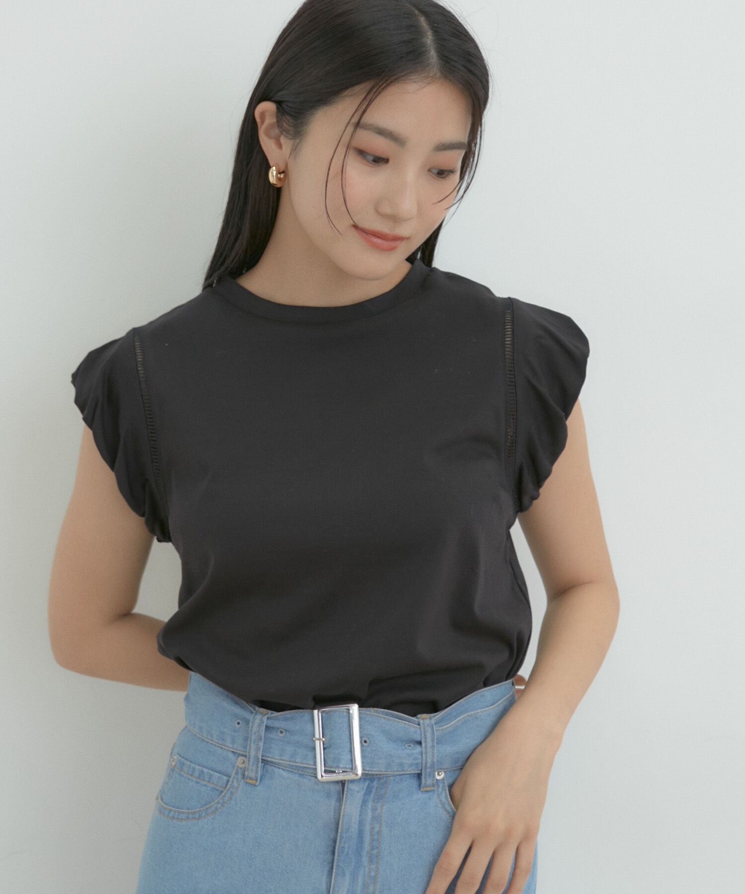 VIS「【洗える】シルケットポイントレースカットソー」|Tシャツ・カットソー|